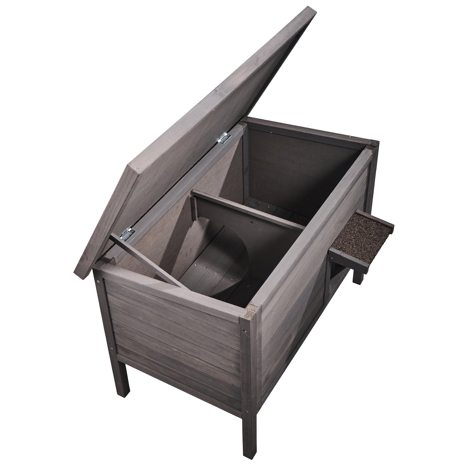 Outdoor Cat House Wooden Feral Cat Shelter with Roof & PVC Door Flaps