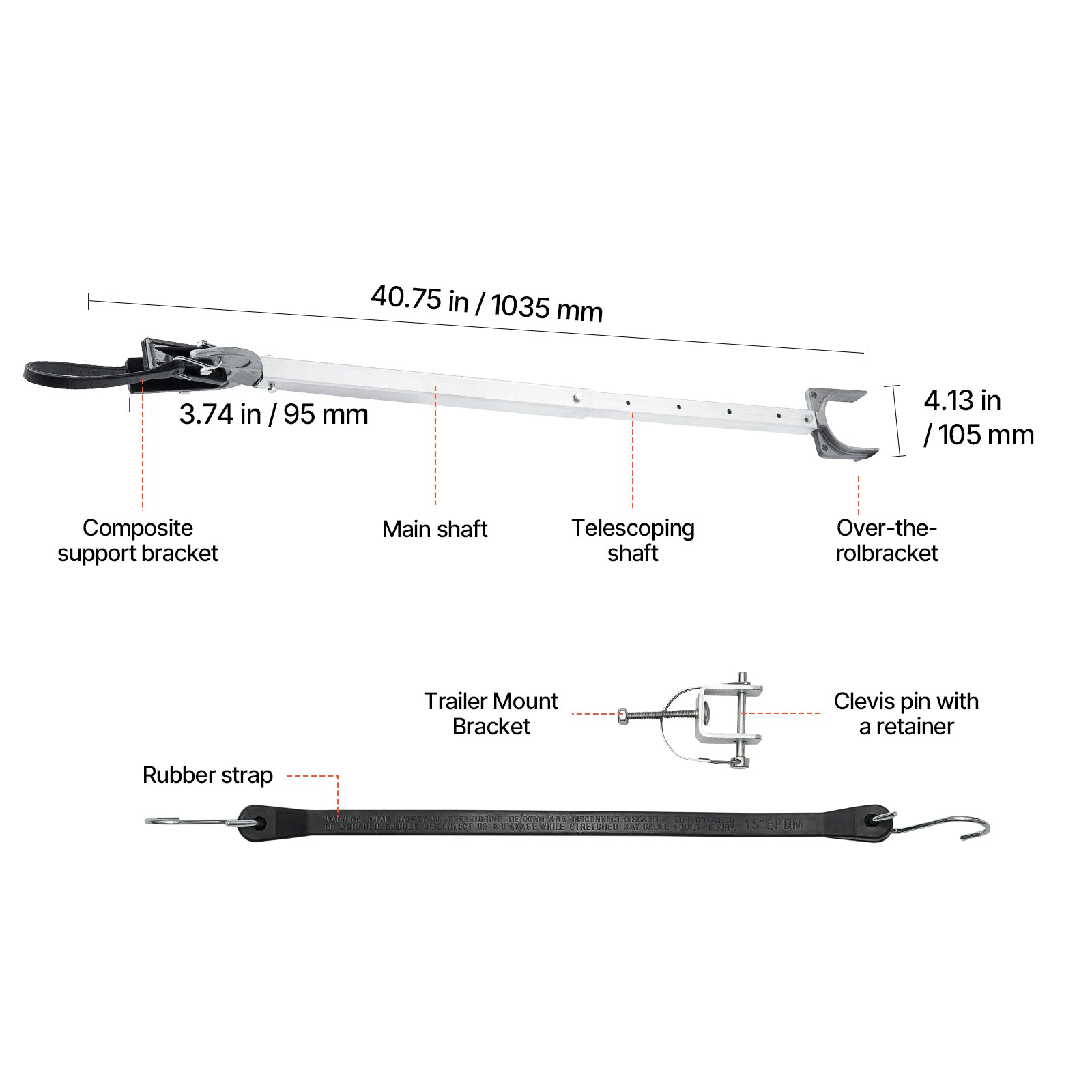 Adjustable Transom Saver 23-35 in Boat Transom Saver with Composite Head