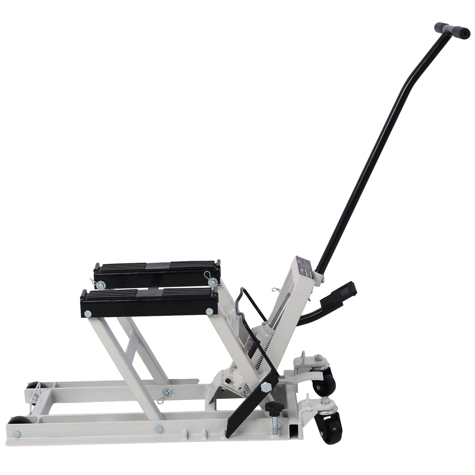 Hydraulic Motorcycle Lift Jack, 1500 LBS Capacity ATV Scissor Lift Jack, Portable Motorcycle Lift Table with 4 Wheels, Hydraulic Foot-Operated Hoist Stand with 2xtie down gray