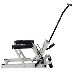 Hydraulic Motorcycle Lift Jack, 1500 LBS Capacity ATV Scissor Lift Jack, Portable Motorcycle Lift Table with 4 Wheels, Hydraulic Foot-Operated Hoist Stand with 2xtie down gray