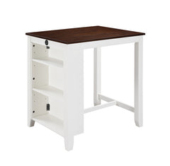 Gregorio 36" White Finish Small Space Counter Height Dining Table with USB Charging Ports and Shelves