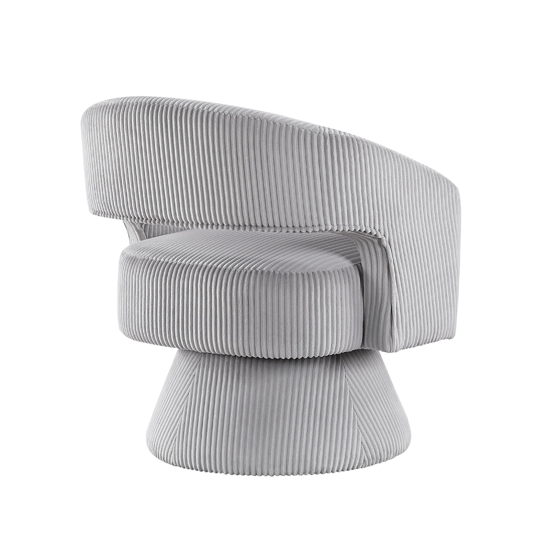 Rayne Swivel Accent Chair, Gray Corduroy, Round Metal Swivel Base