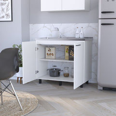 Oklahoma 2 Utility Sink & Cabinet, Interior Shelf, Stainless Steel Countertop