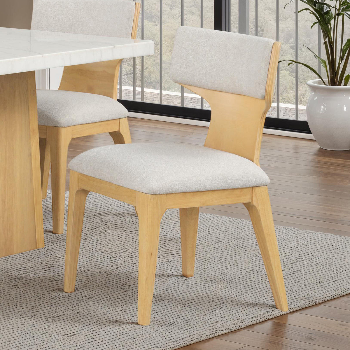 Contemporary Style 2pc Dining Chair Curved Wood Backrest Natural Finish Dining Furniture