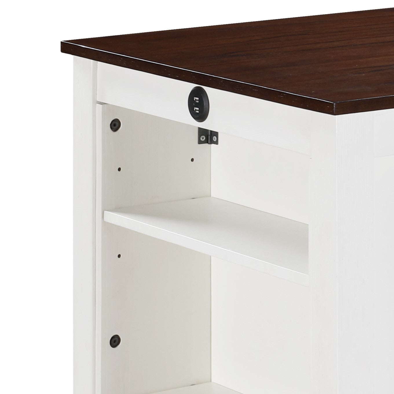 Graham 36" White Finish Small Space Counter Height Dining Table with USB Charging Ports and Shelves