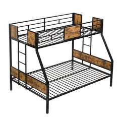 Twin Over FULL  Metal Bunk Bed  with  2 - Side Ladder and Full-Length Guardrail, No Box Spring Needed, Large Under Bed Storage, Easy Assemble , Black &  Brown