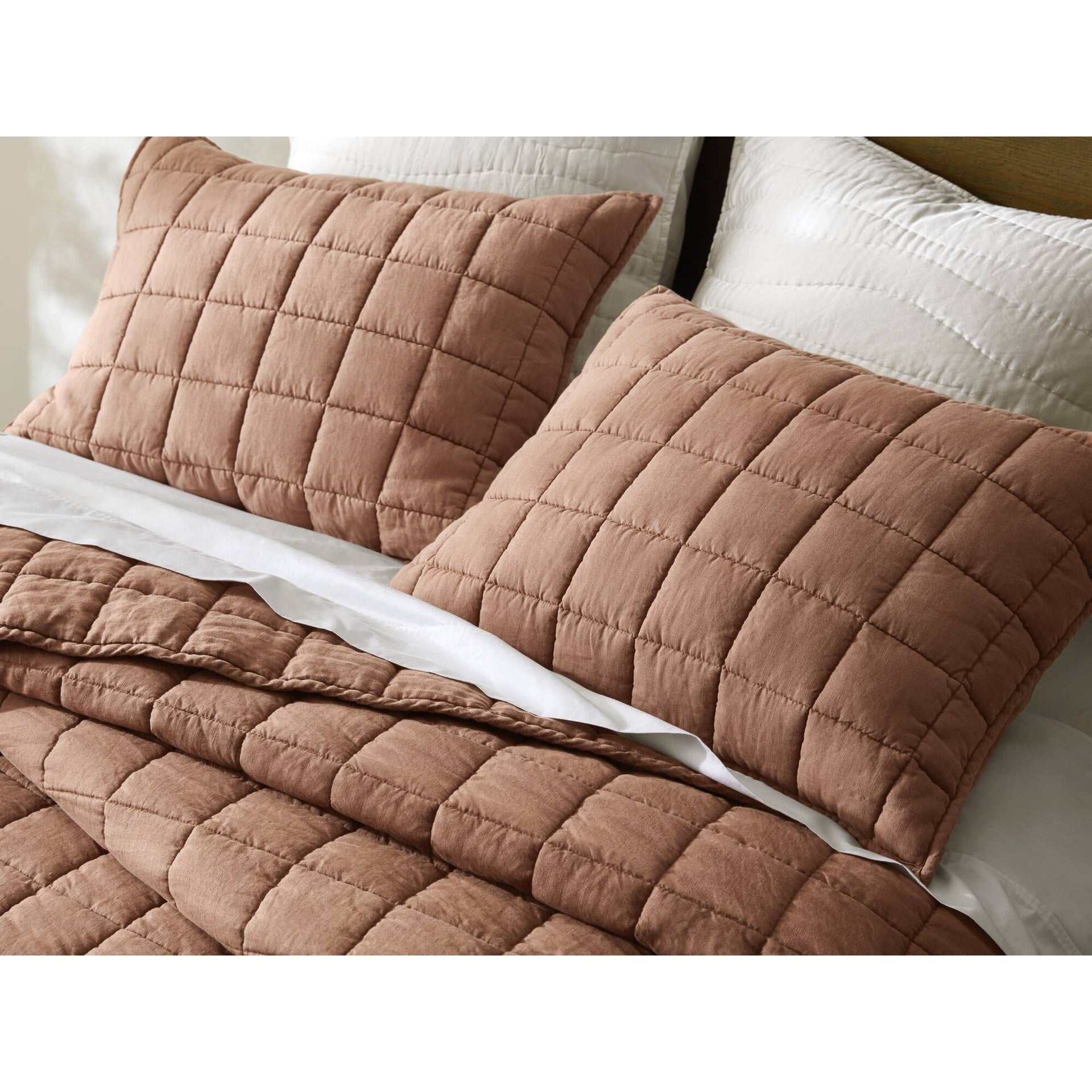 3-Piece King/Cal King Linen Garment Washed Quilt Set,Clay