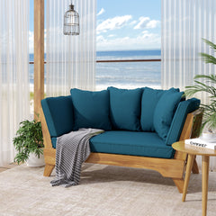 Expandable Daybed with Cushions,Outdoor Couch Acacia Wood Patio Couch with Adjustable Armrests,Outdoor Convertible Sofa with Removable Cushions&Pillows for Patio, Porch, Poolside