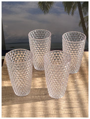 Diamond Cut Acrylic Glasses Drinking Set of 4 (19oz), Plastic Drinking Glasses, BPA Free Cocktail Glasses, Drinkware Set, Drinking Water Glasses