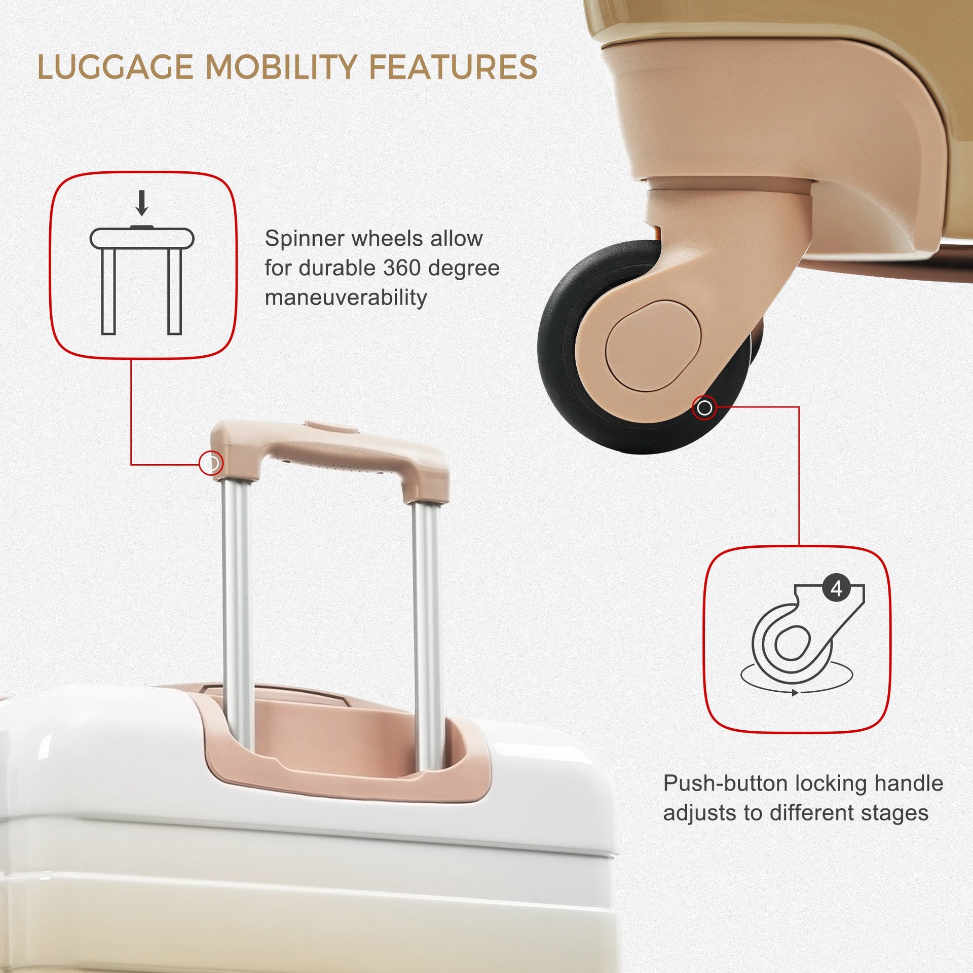 Luggage Sets New Model ABS Hardshell 3pcs Clearance Luggage Hardside Lightweight Durable Suitcase sets Spinner Wheels Suitcase with TSA Lock 20''24''28''( tan)