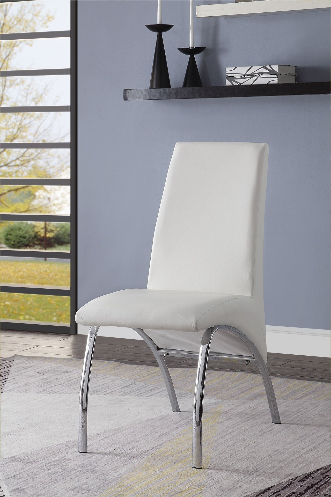 Pervis White Synthetic Leather & Chrome Finish Side Chair (Set of 2)