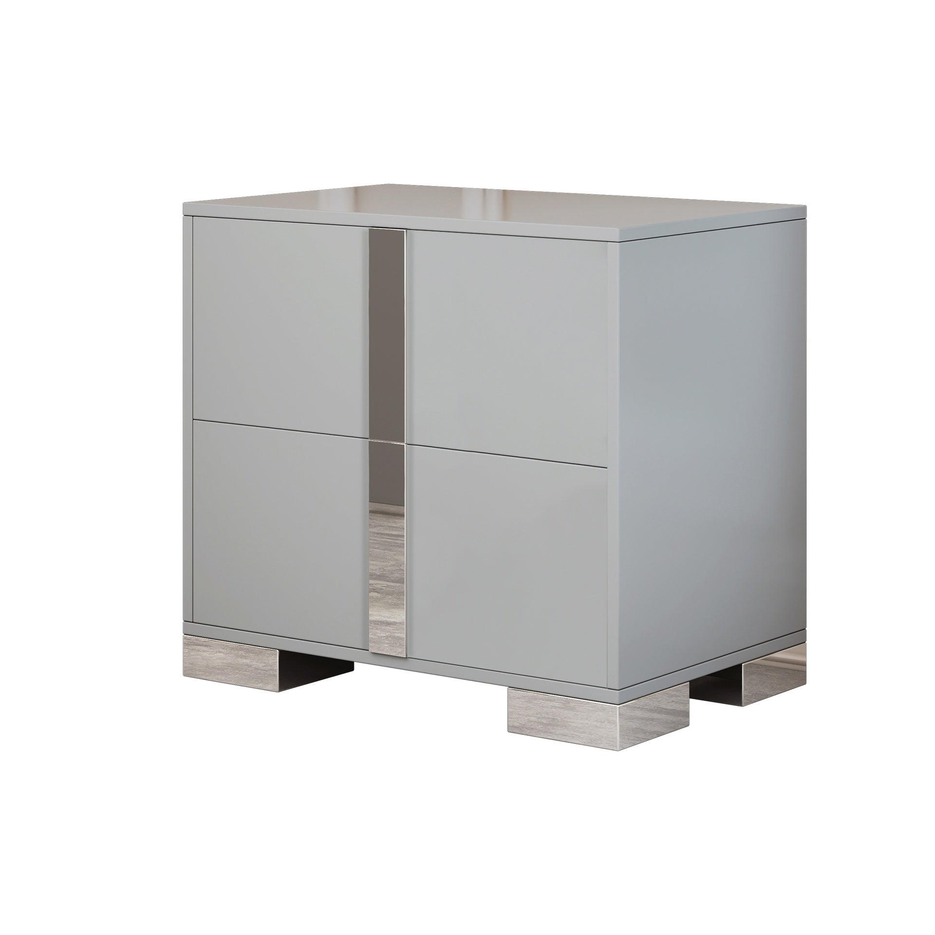 Elegant Nightstand with Metal Foot, Mirrored Bedside Table with 2 Drawers for Bedroom, Living Room, Gray