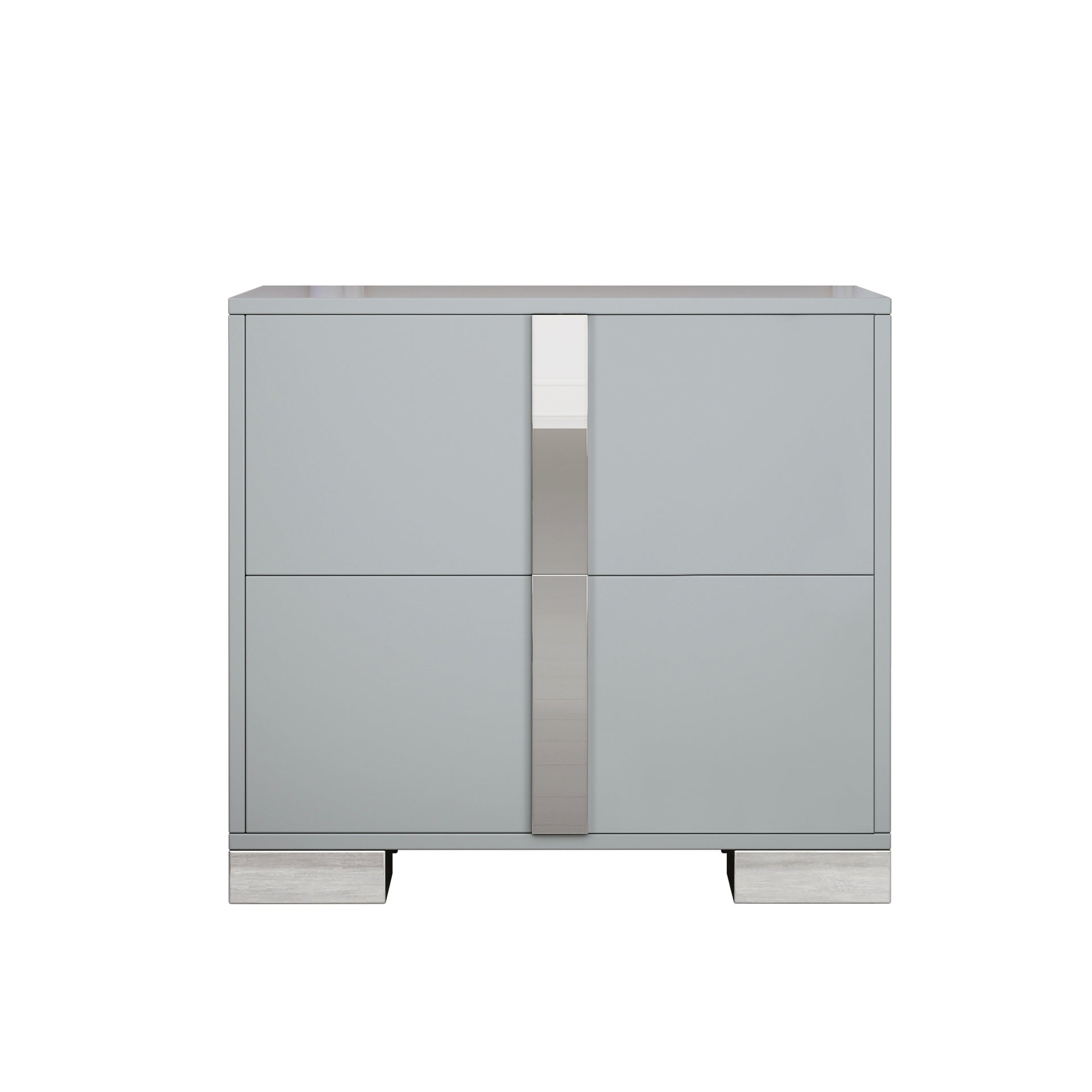 Elegant Nightstand with Metal Foot, Mirrored Bedside Table with 2 Drawers for Bedroom, Living Room, Gray