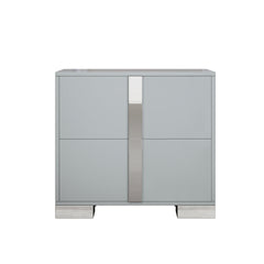 Elegant Nightstand with Metal Foot, Mirrored Bedside Table with 2 Drawers for Bedroom, Living Room, Gray