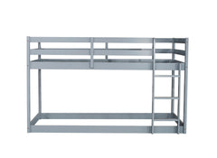Solid Wooden, Solid Rubber Wooden Twin over Twin Floor Bunk Bed with Ladder, with Bed Platform of Strengthened Slats , Grey