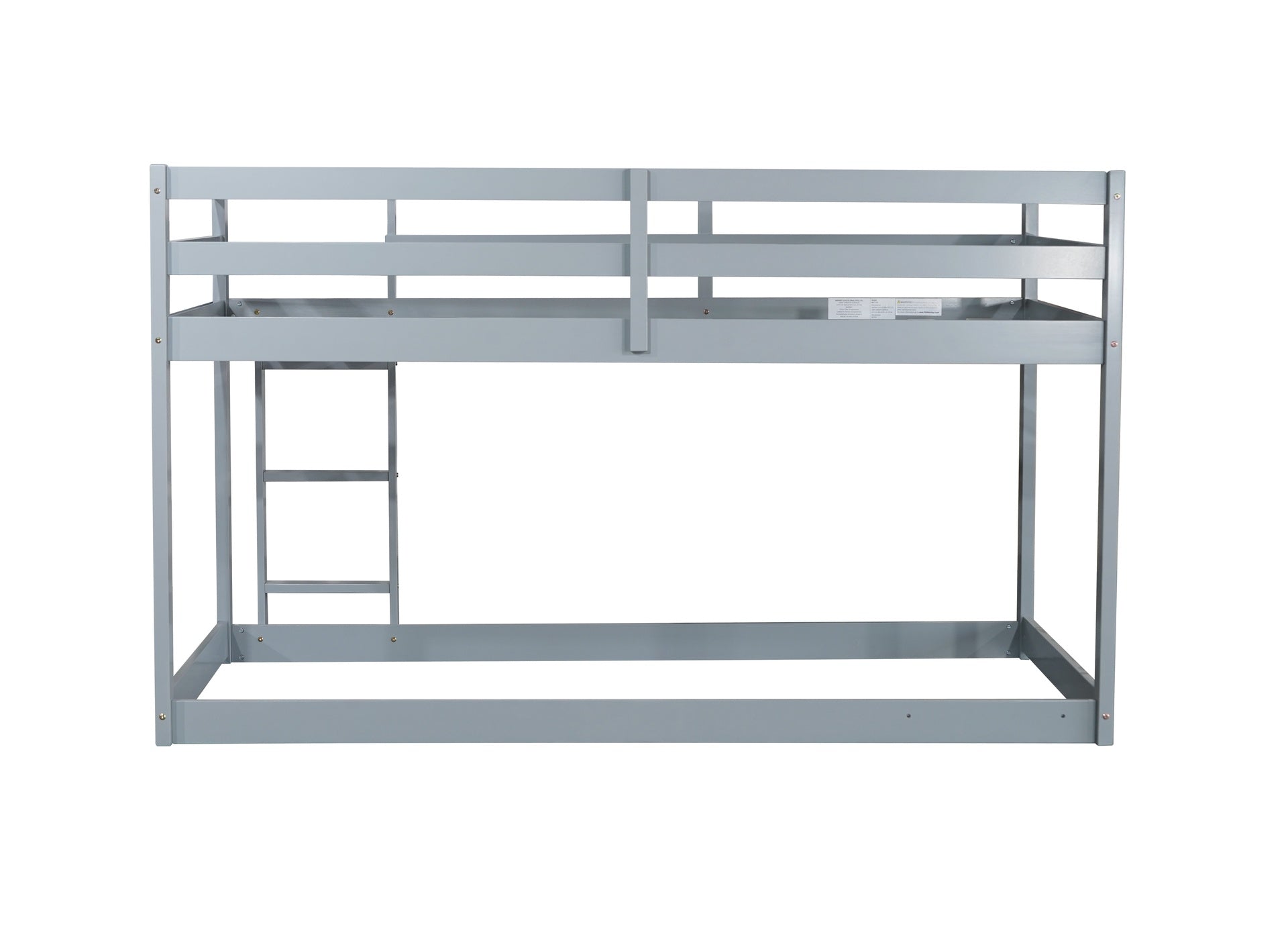 Solid Wooden, Solid Rubber Wooden Twin over Twin Floor Bunk Bed with Ladder, with Bed Platform of Strengthened Slats , Grey