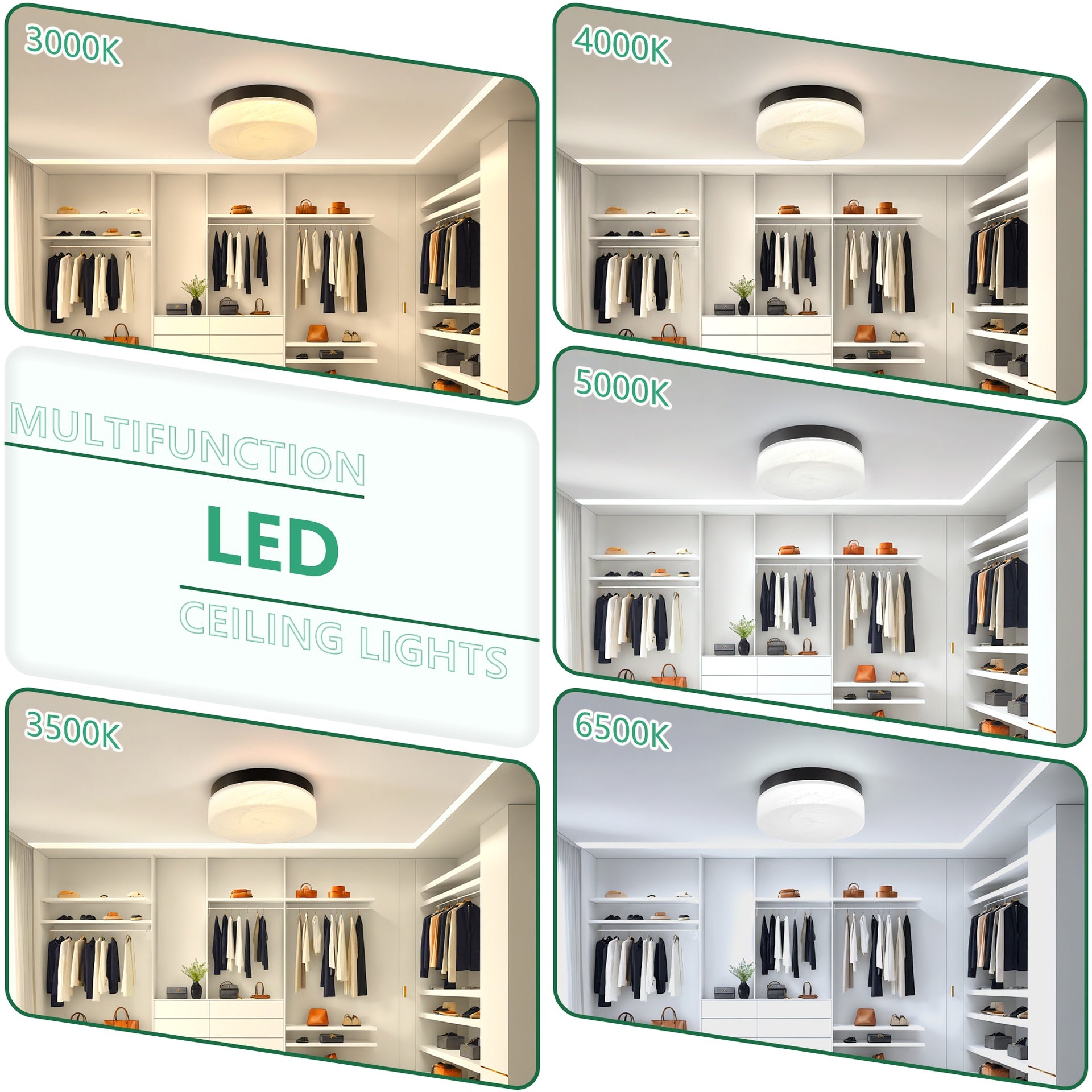 12 Inch LED Ceiling Light, 24W Flush Mount Ceiling Light,Round Low Profile Ceiling Lights for Bedroom, Living Room, Dining Room(Black)