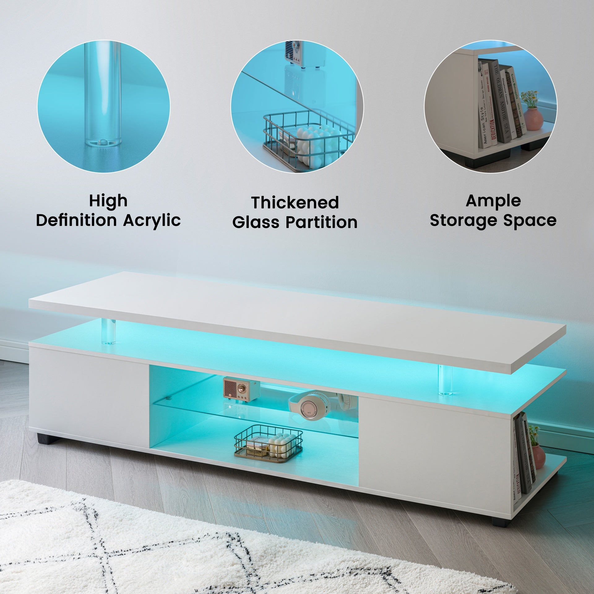 TV Stand for 70 Inch TV LED Gaming Entertainment Center Media Storage Console Table with Large Side Cabinet for Living Room White