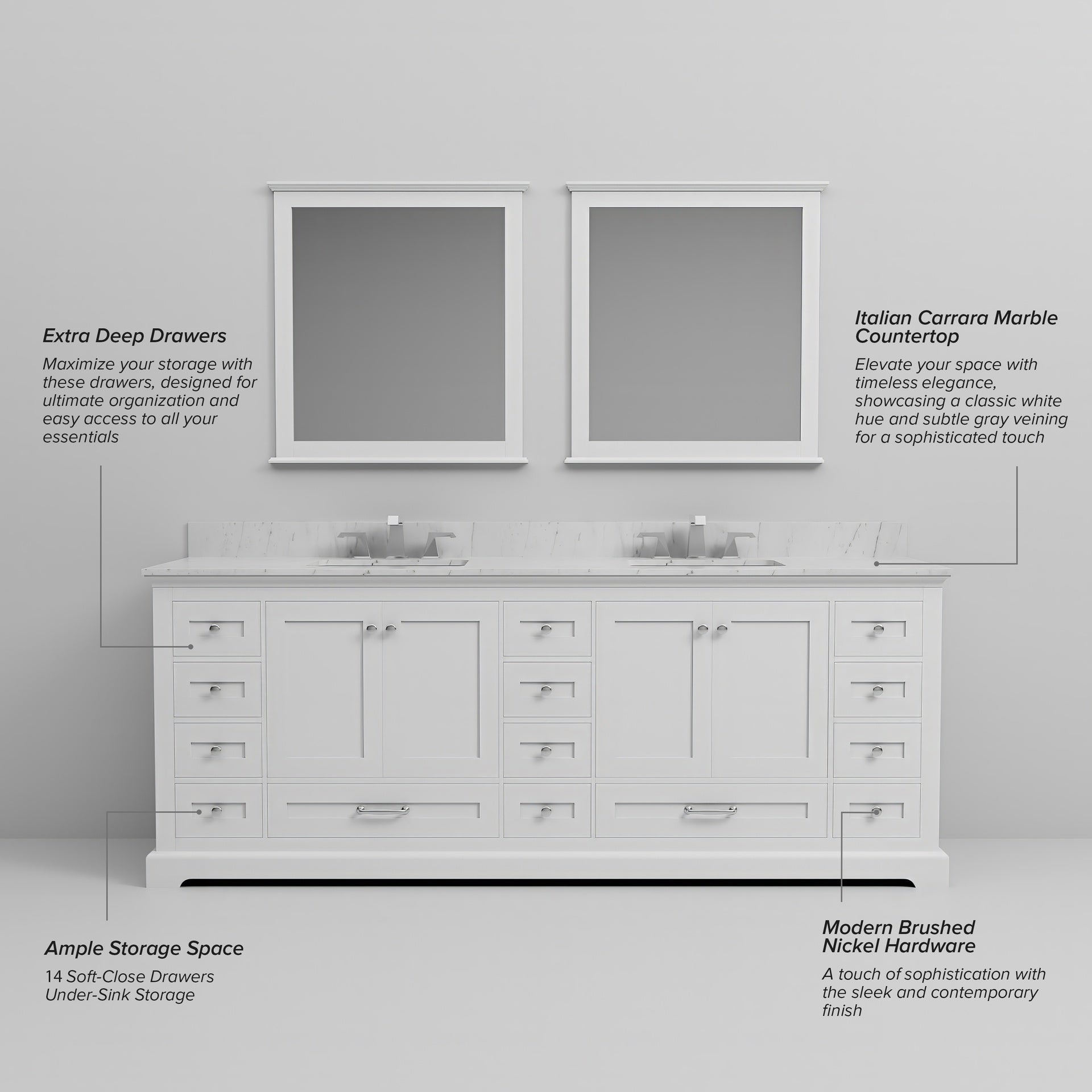 White Double Bath Vanity 84 in. W x 22 in. D