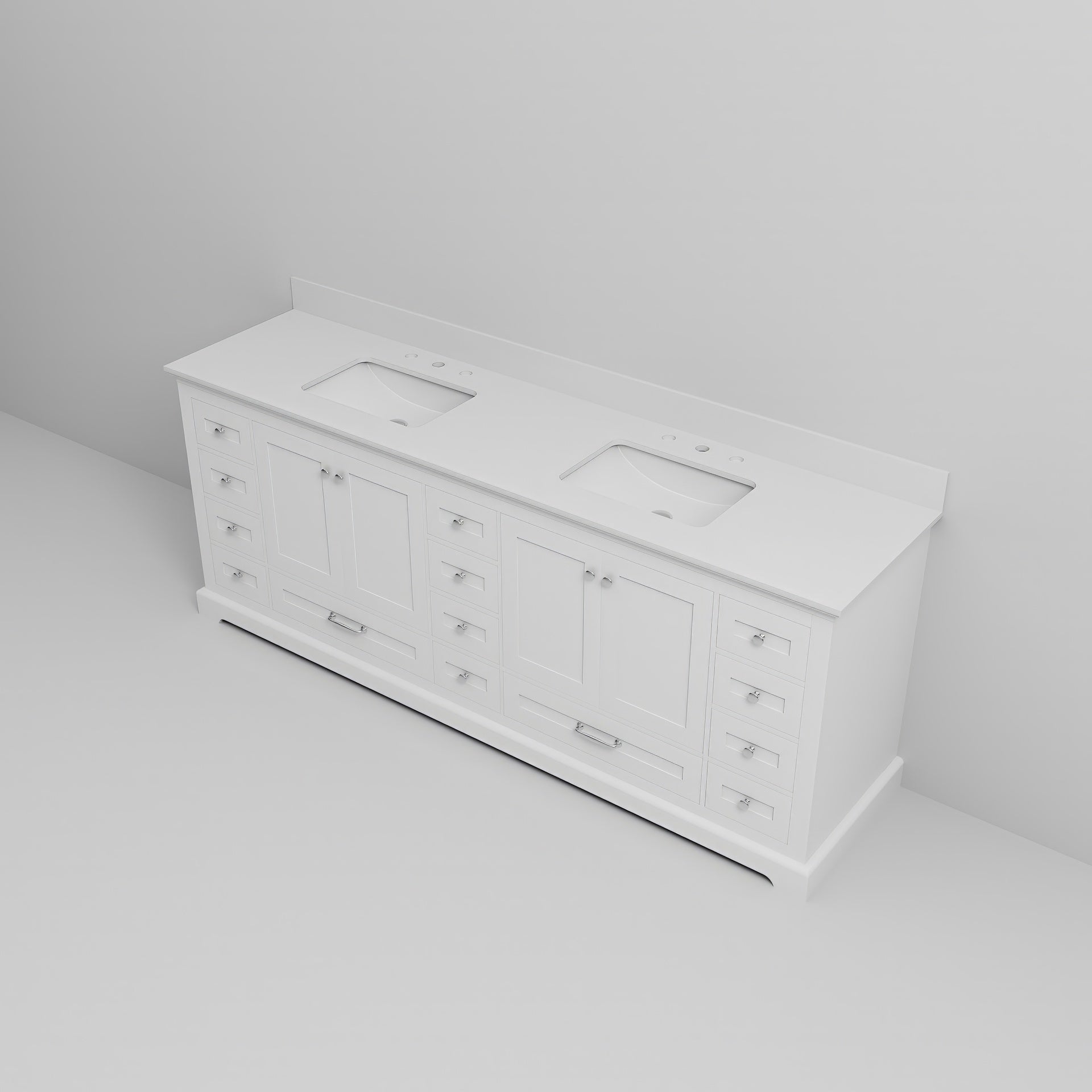 White Double Bath Vanity 84 in. W x 22 in. D, with White Quartz Top