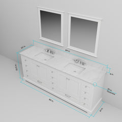White Double Bath Vanity 84 in. W x 22 in. D, Carrara Marble Top, and Faucet Set