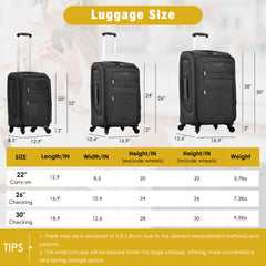 Softside Luggage Expandable 3 Piece Set Suitcase with Duffel Bag Upright Spinner Softshell Lightweight Luggage Travel Set-22/26/30 IN