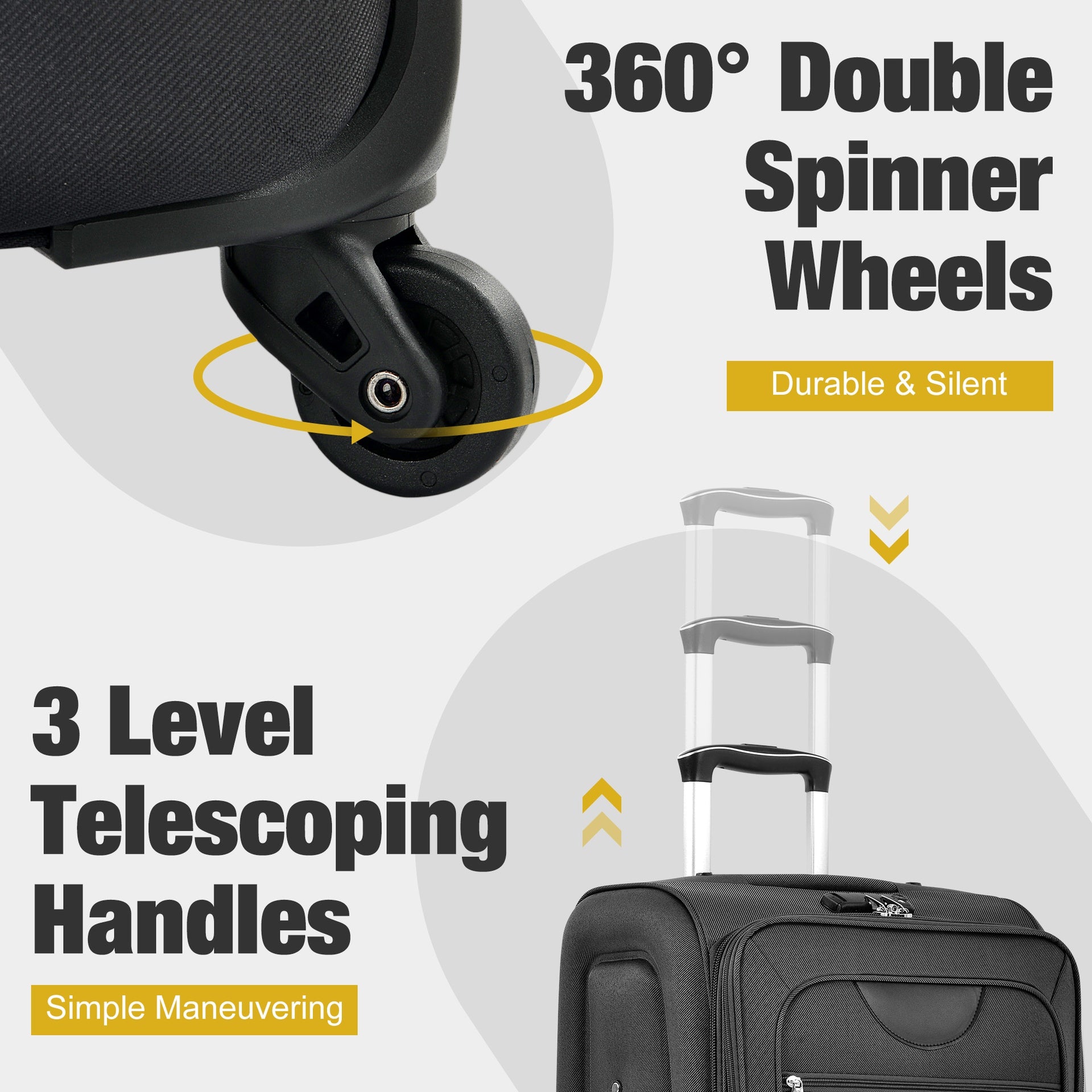 Softside Luggage Expandable 3 Piece Set Suitcase with Duffel Bag Upright Spinner Softshell Lightweight Luggage Travel Set-22/26/30 IN
