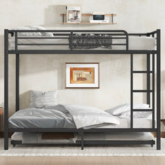 Full over Full Metal Bunk Bed with Twin Size Trundle, Black