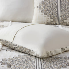 4 Piece Printed Comforter Set with Throw Pillow Black/Ivory Full/Queen