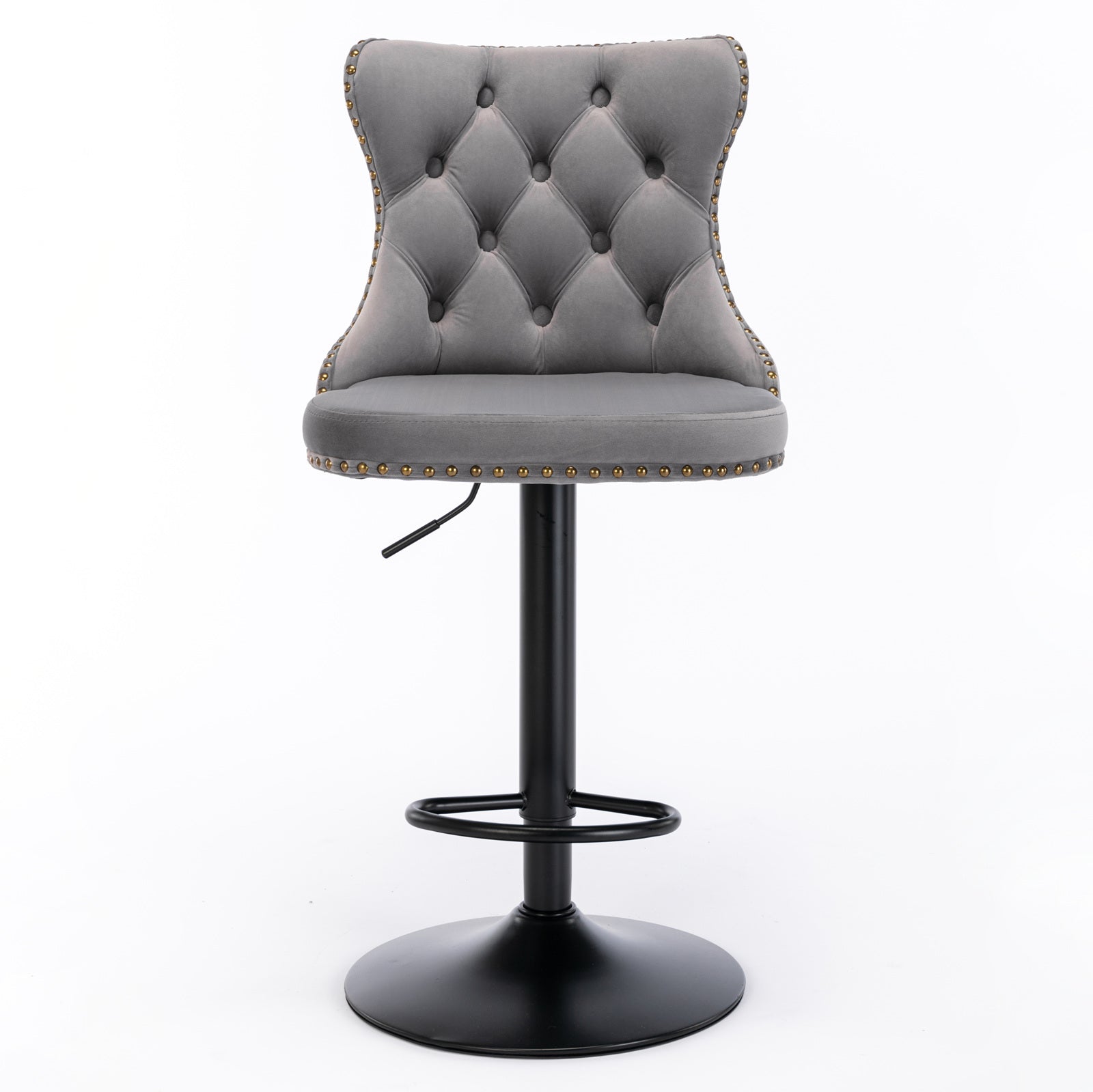 A&A Furniture,Swivel Velvet Barstools Adjusatble Seat Height from 25-33 Inch,17.7 inch base, Modern Upholstered Bar Stools with Backs Comfortable Tufted for Home Pub and Kitchen Island,Gray,Set of 2