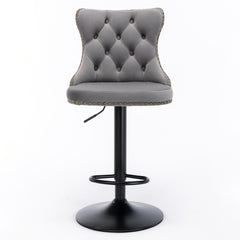 A&A Furniture,Swivel Velvet Barstools Adjusatble Seat Height from 25-33 Inch,17.7 inch base, Modern Upholstered Bar Stools with Backs Comfortable Tufted for Home Pub and Kitchen Island,Gray,Set of 2