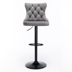 A&A Furniture,Swivel Velvet Barstools Adjusatble Seat Height from 25-33 Inch,17.7 inch base, Modern Upholstered Bar Stools with Backs Comfortable Tufted for Home Pub and Kitchen Island,Gray,Set of 2