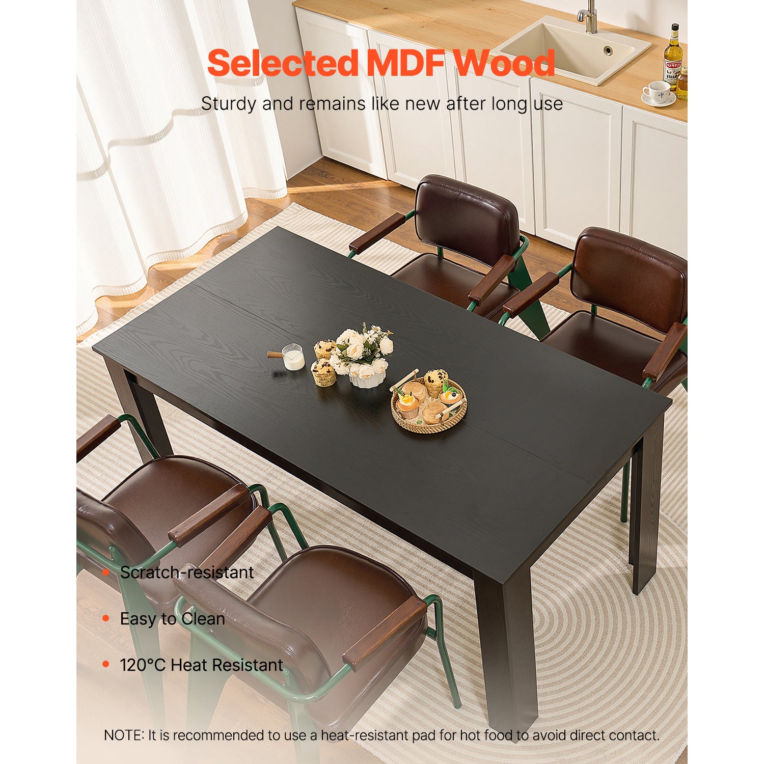 63in Rectangle Dining Table Wood Kitchen Table for 4-6 Person Black (Only Table)