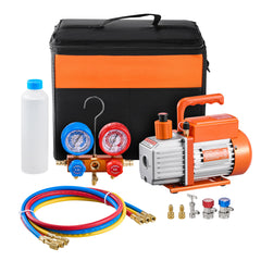 3.5 CFM HVAC Single Stage Rotary Vane Vacuum Pump and Manifold Gauge Kit