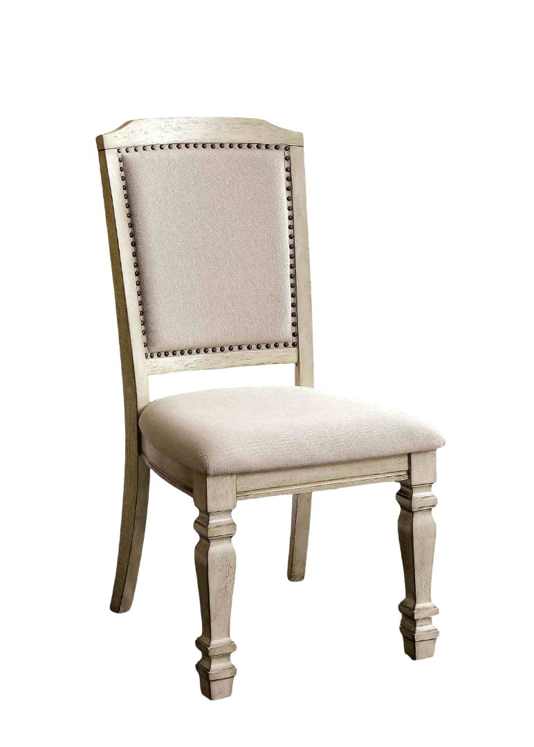 Transitional Style 2pc Side Chair Nailhead Trim Turned Legs Padded Seat And Back Antique White And Ivory Finish