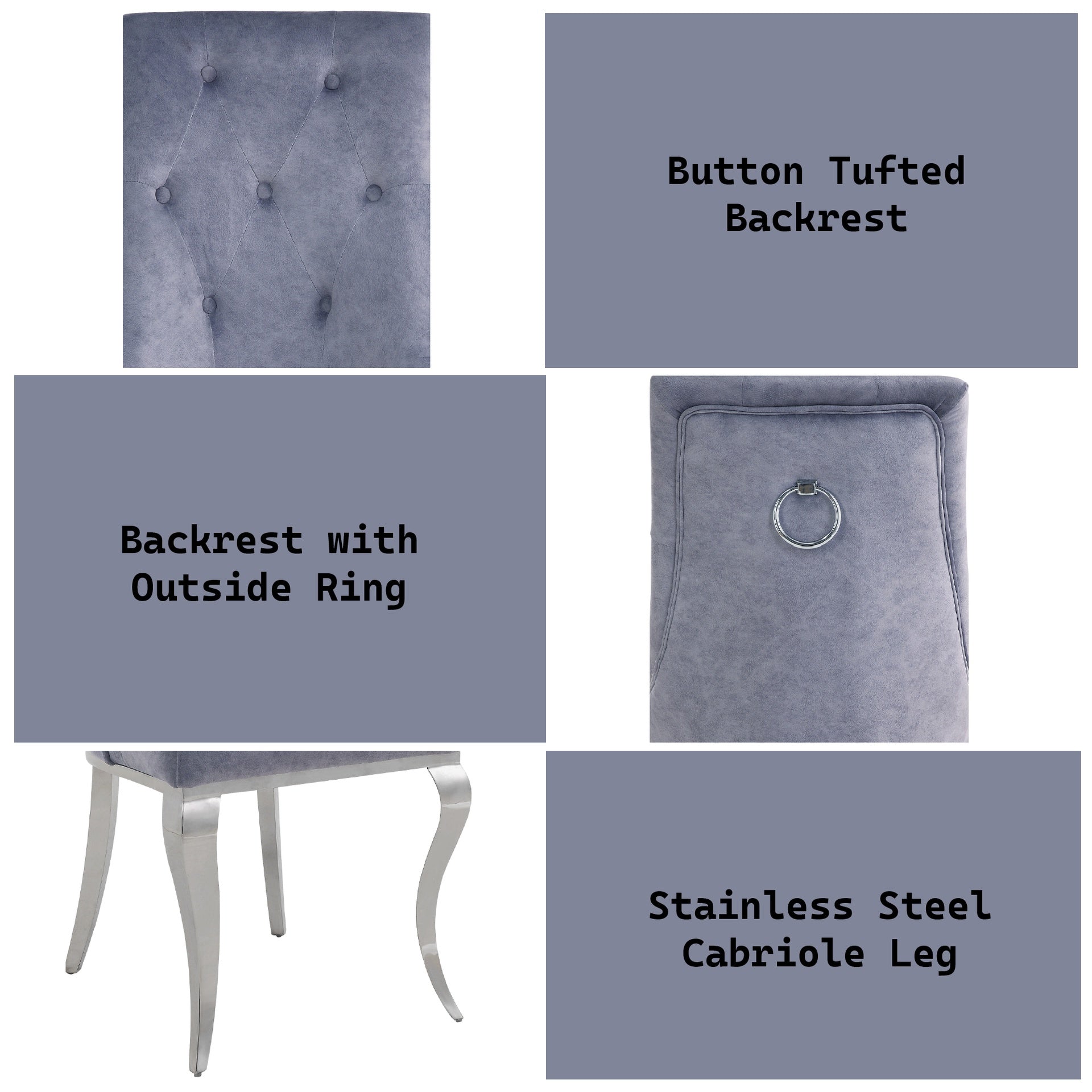 Dekel Gray Fabric & Stainless Steel Side Chair (Set of 2)