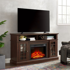 Classic TV Media Stand Modern Entertainment Console with 23" Fireplace Insert for TV Up to 65" with Open and Closed Storage Space, Espresso, 58.25"W*15.75"D*32"H