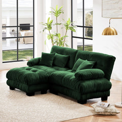 Cloud Couch Sectional Sofa for Living Room, Chenille 2 Seater Sofa with 2 Lumbar pillows and 2 throw pillows , Upholstered Wide Arm Sofa with Convertible Ottoman,Chenille Green