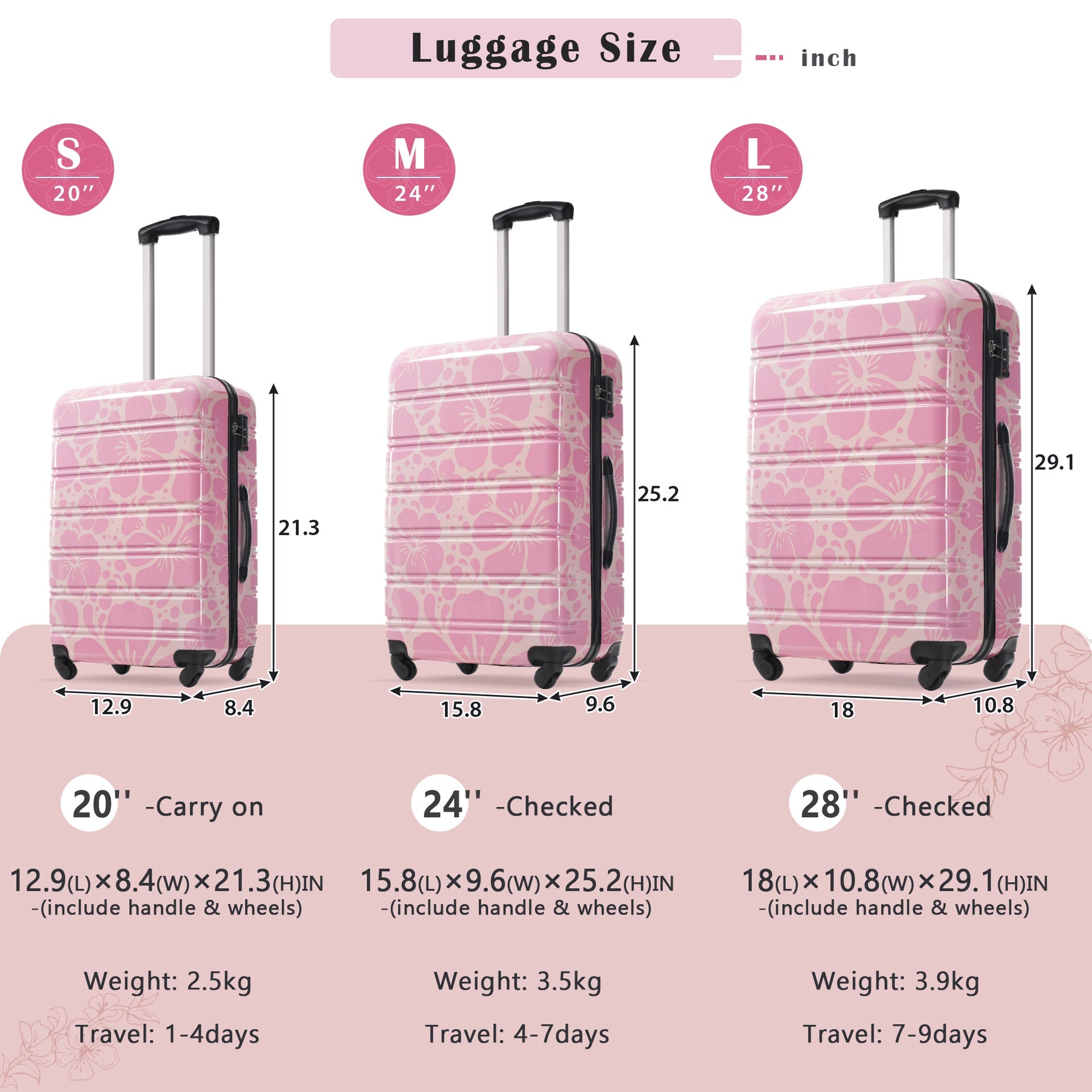 Hardshell Luggage Sets 3 pcs Spinner Suitcase with TSA Lock Lightweight-20"+24"+28" Luggages