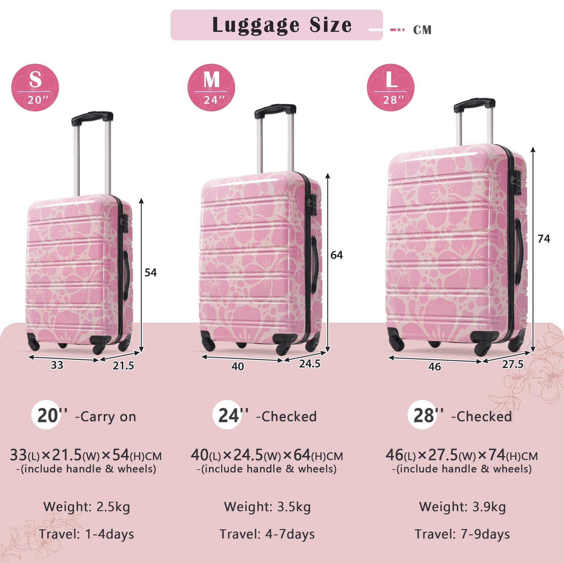 Hardshell Luggage Sets 3 pcs Spinner Suitcase with TSA Lock Lightweight-20"+24"+28" Luggages