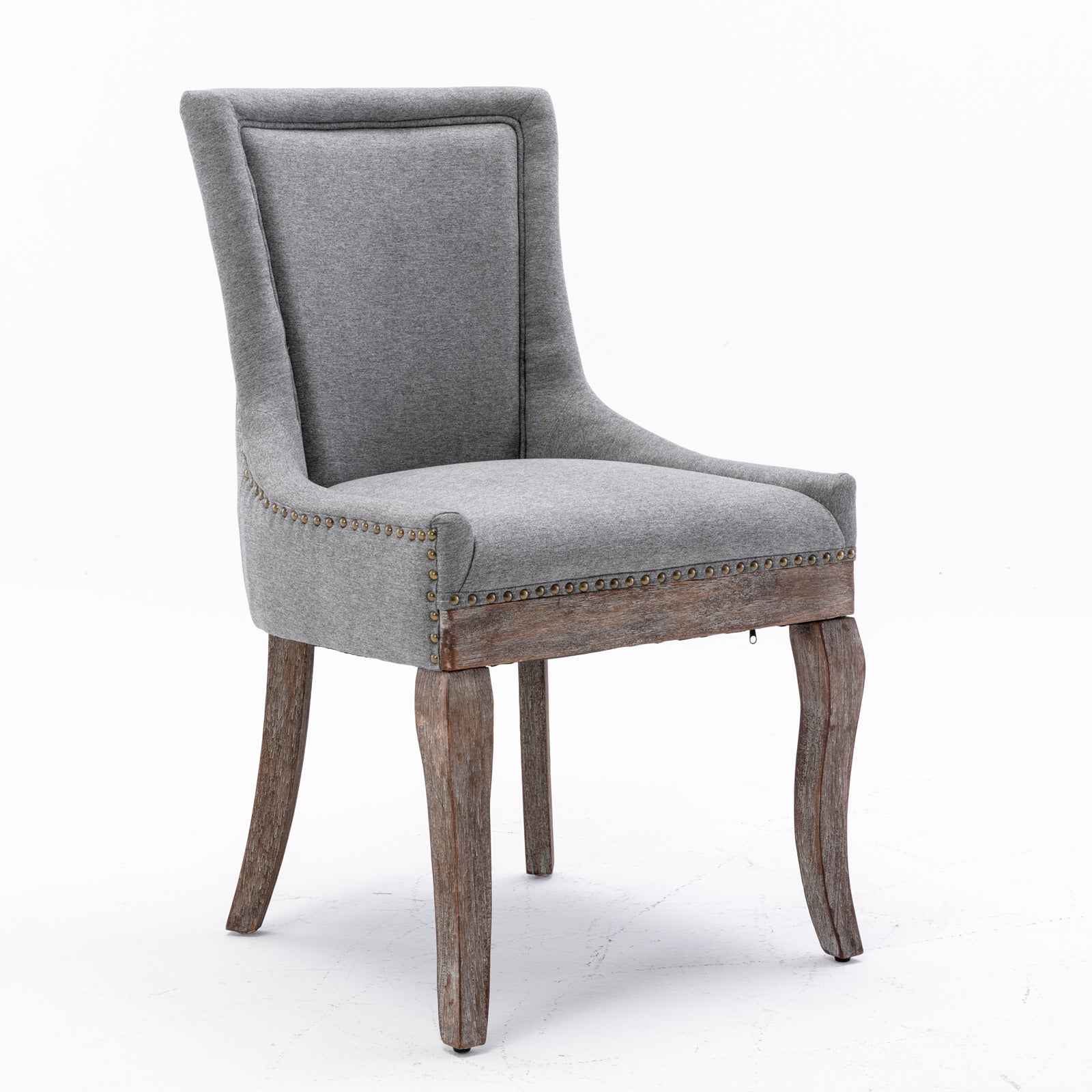 A&amp;A Furniture,Ultra Side Dining Chair，Thickened fabric chairs with neutrally toned solid wood legs， Bronze nail head，Set of 2，Gray