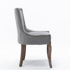 A&amp;A Furniture,Ultra Side Dining Chair，Thickened fabric chairs with neutrally toned solid wood legs， Bronze nail head，Set of 2，Gray
