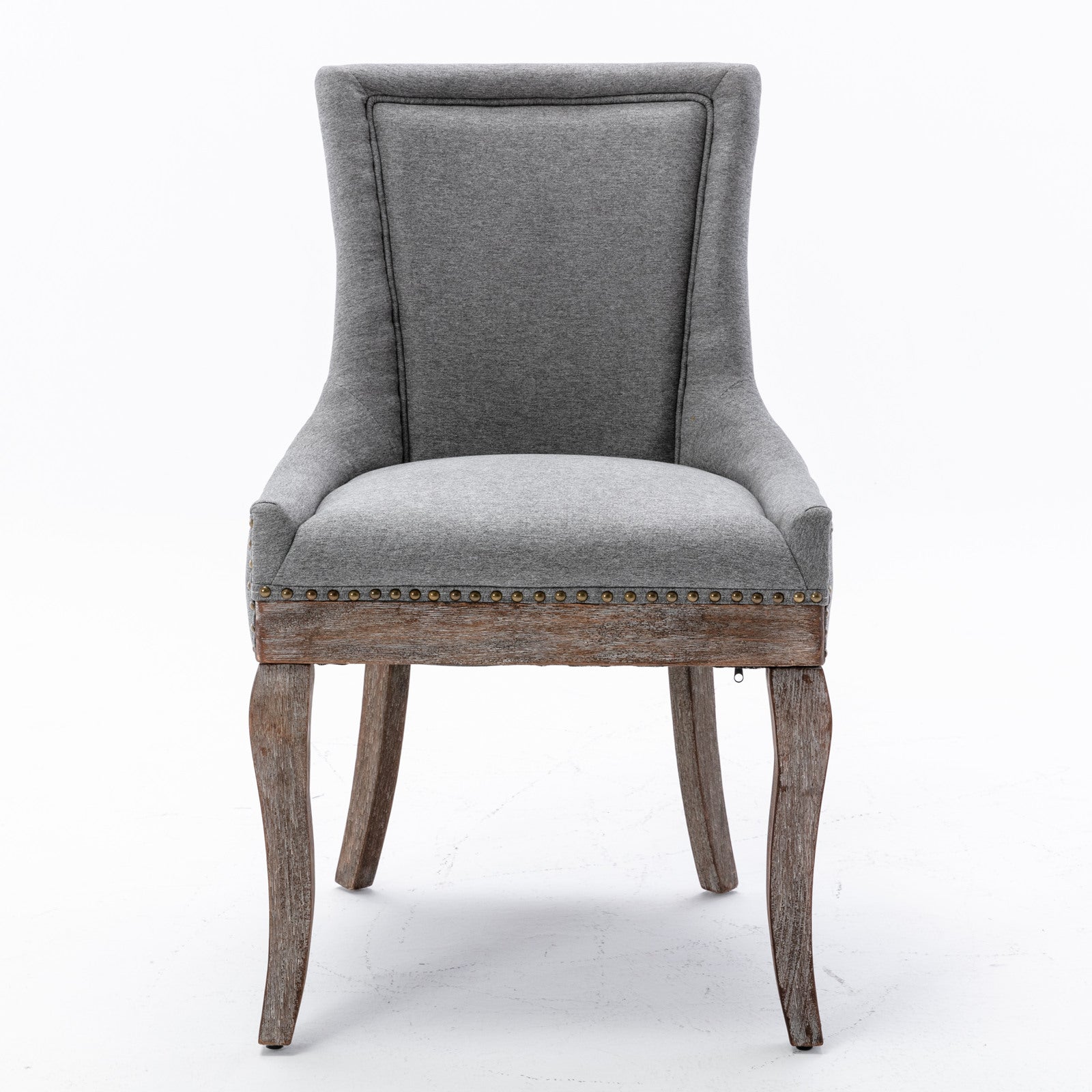 A&amp;A Furniture,Ultra Side Dining Chair，Thickened fabric chairs with neutrally toned solid wood legs， Bronze nail head，Set of 2，Gray