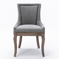 A&amp;A Furniture,Ultra Side Dining Chair，Thickened fabric chairs with neutrally toned solid wood legs， Bronze nail head，Set of 2，Gray