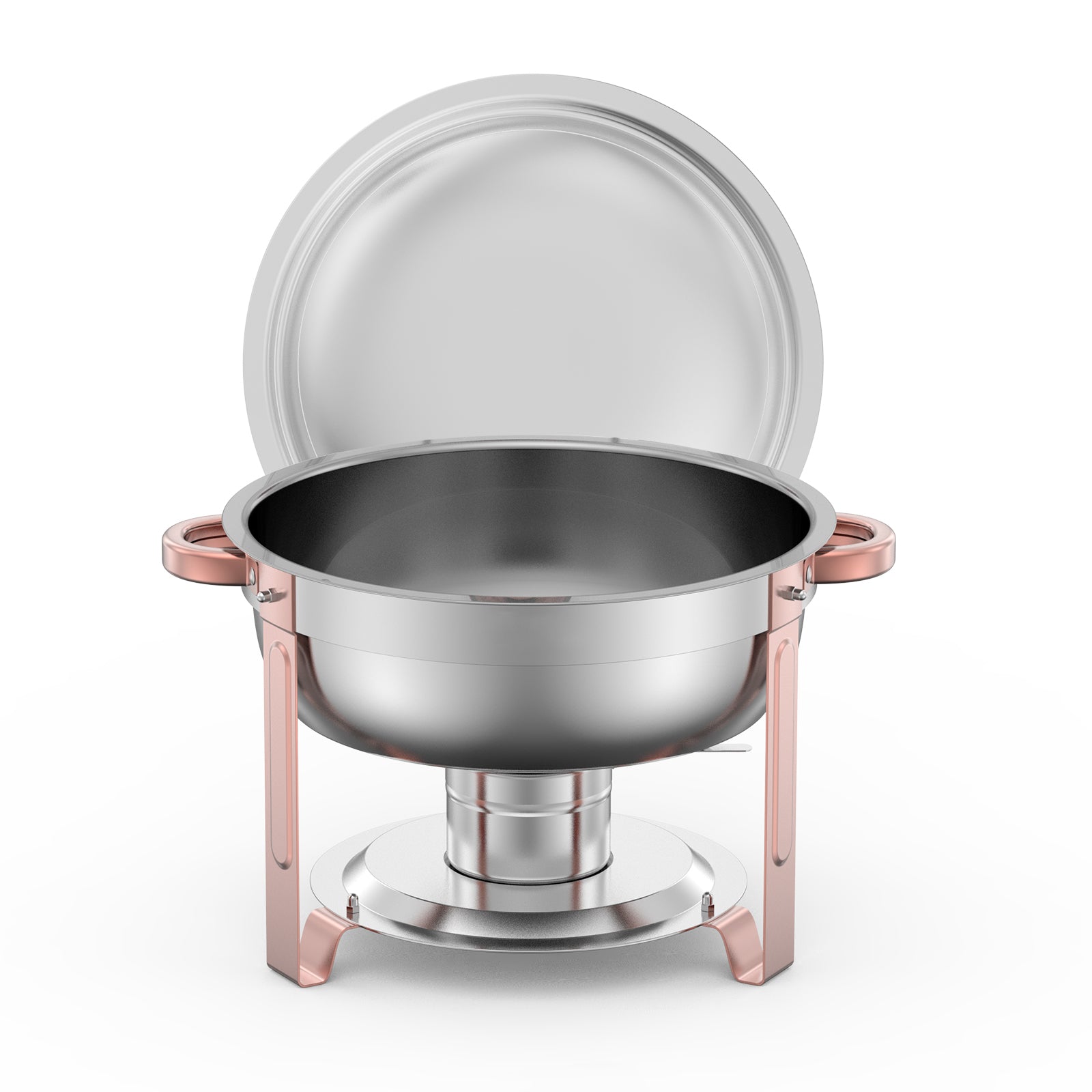 5 Qt 4 Pack Round Chafing Dish Buffet Set Fullsize Pan Stainless Steel Rose Gold