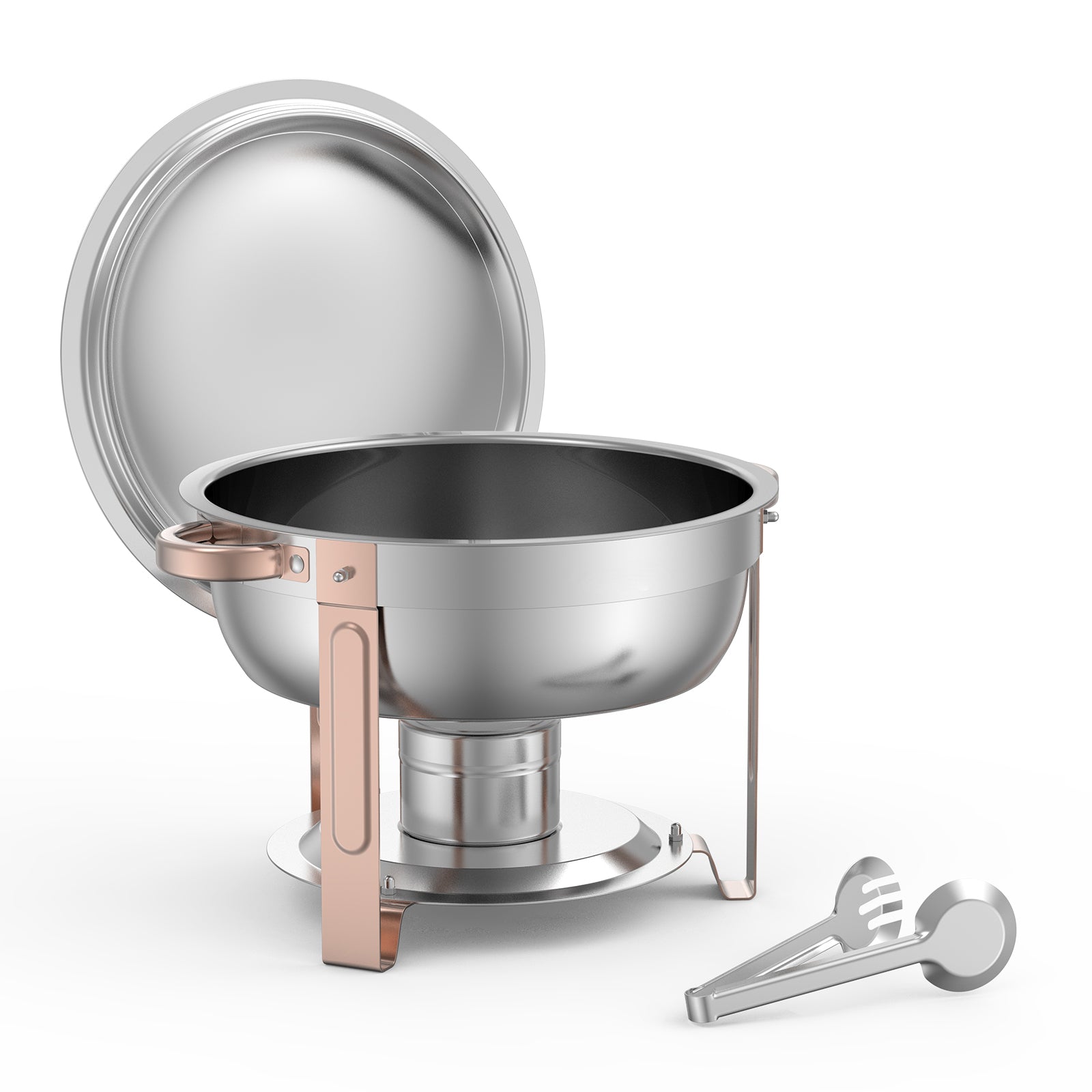 5 Qt 4 Pack Round Chafing Dish Buffet Set Fullsize Pan Stainless Steel Rose Gold