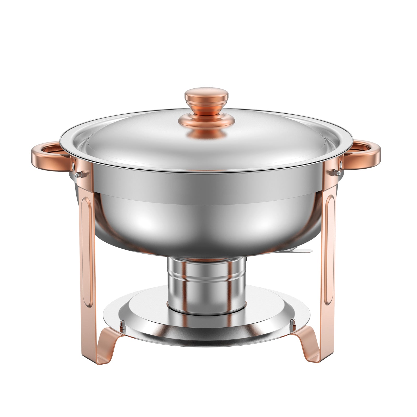 5 Qt 4 Pack Round Chafing Dish Buffet Set Fullsize Pan Stainless Steel Rose Gold