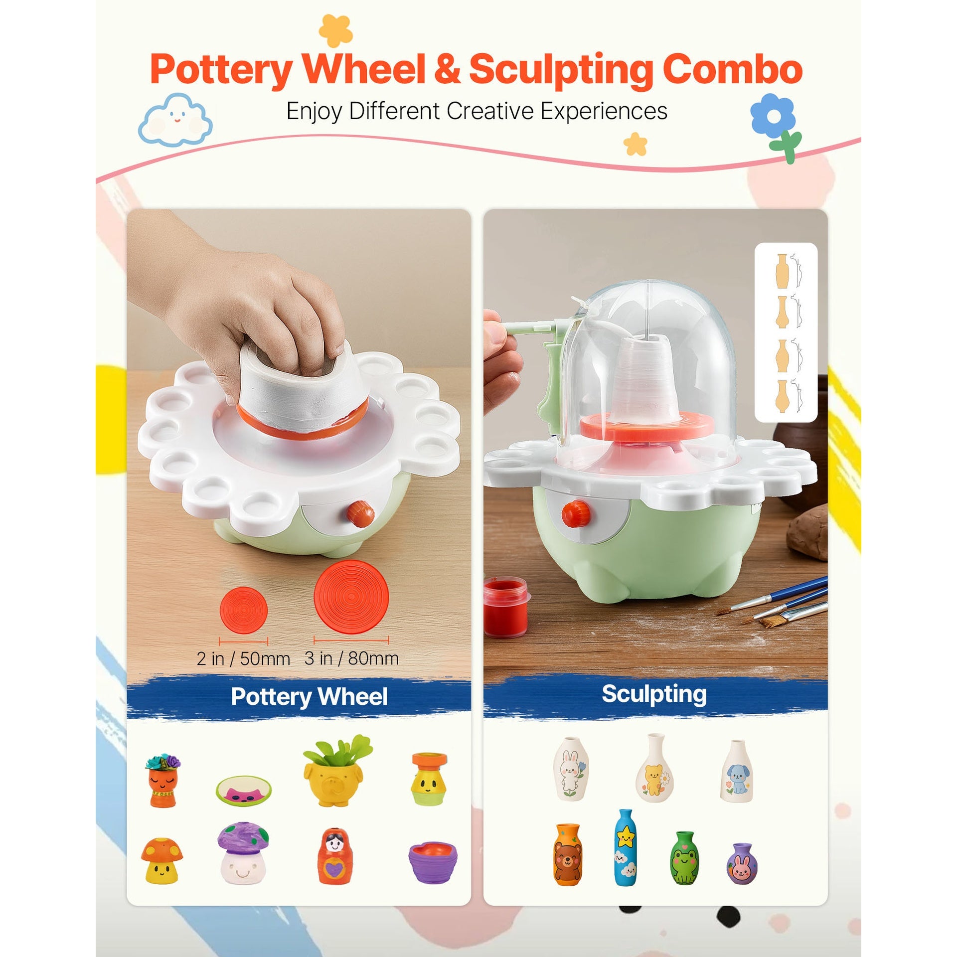 Mini Pottery Wheel Electric Clay Wheel for Kids 2 in and 3 in Turntables