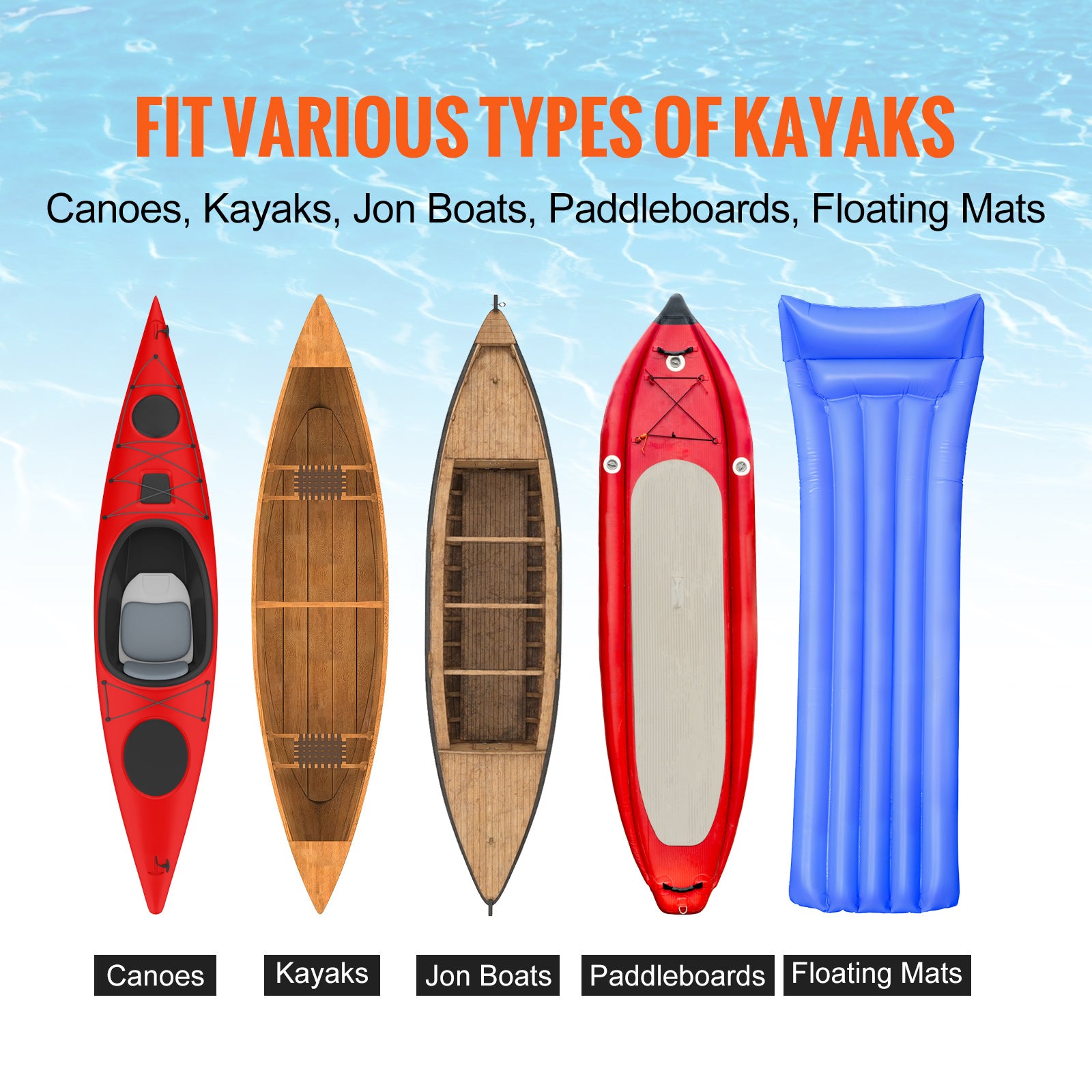 Heavy Duty Kayak Cart, 450lbs Load Capacity, Detachable Canoe Trolley Cart with 12'' Solid Tires, Adjustable Width & Nonslip Support Foot, for Kayaks Canoes Paddleboards Float Mats Jon Boats