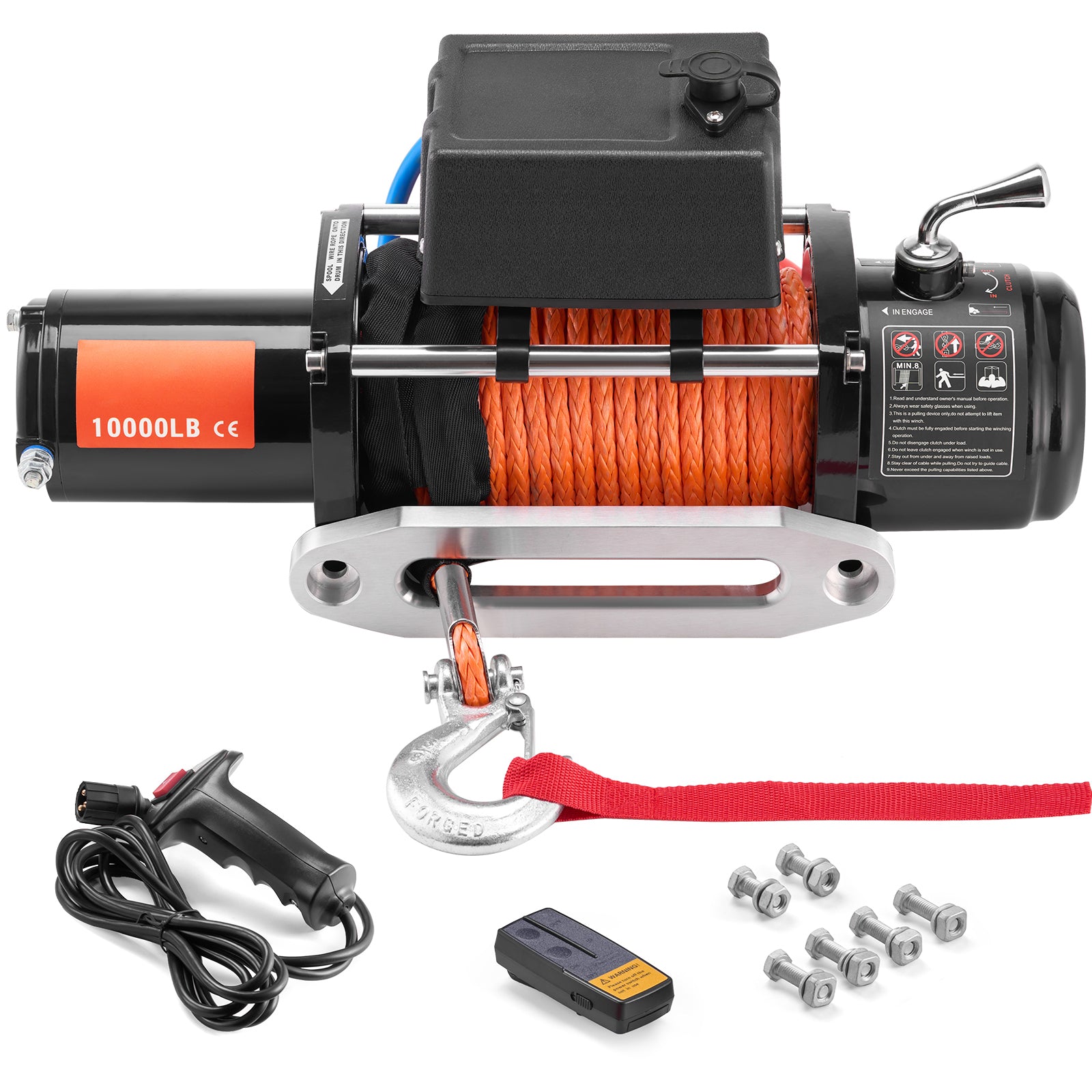 Electric Winch Truck 10,000 lb Synthetic Rope Waterproof Remote Control